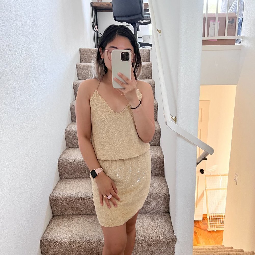 NWT Haute Hippie Silk Sequined Mini Dress In Matte Gold XS‌‌‌‌‌‌‌‌‌
